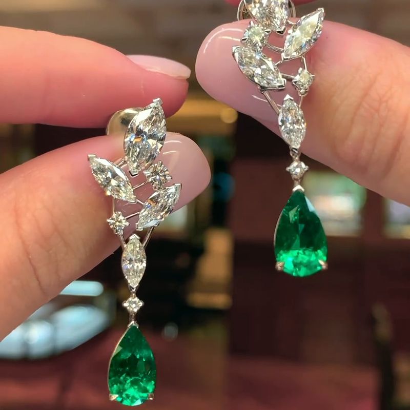 7.9ct Pear Cut Emerald Drop Earrings