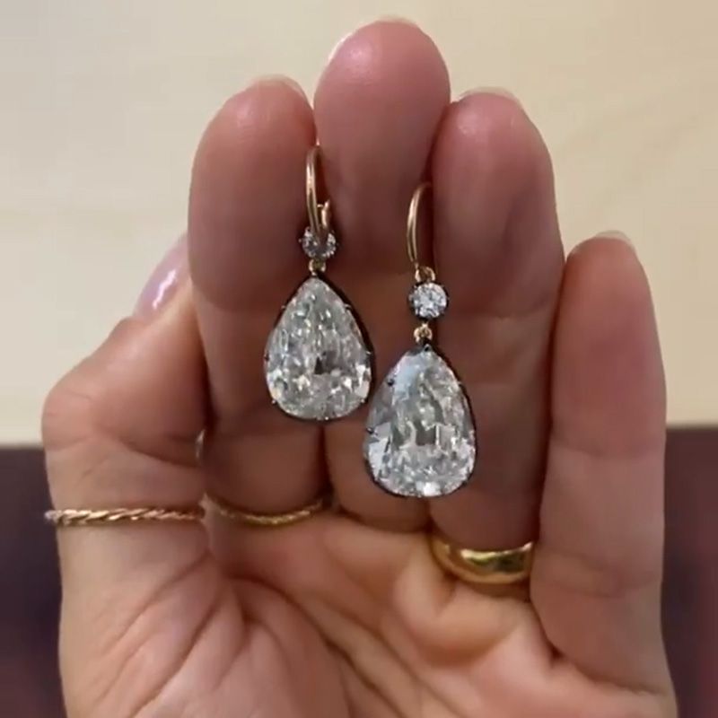 7ct Pear Cut White Sapphire Rose Gold Drop Earrings