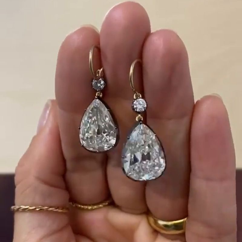 7ct Pear Cut White Sapphire Rose Gold Drop Earrings