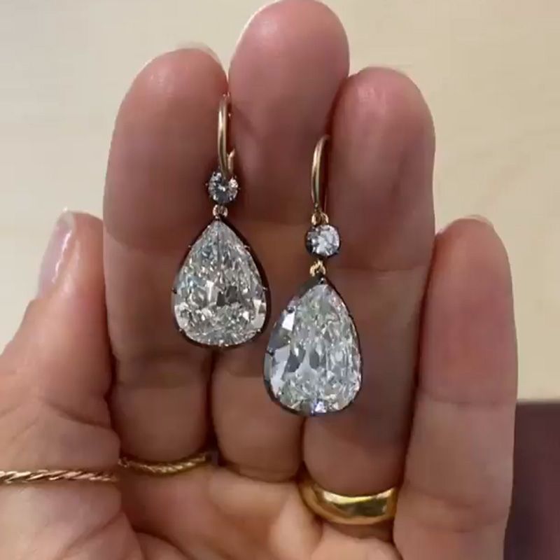 7ct Pear Cut White Sapphire Rose Gold Drop Earrings