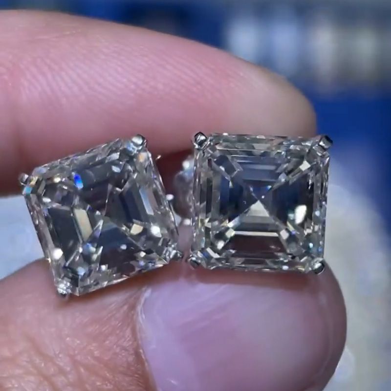 6ct Asschcer Cut White Sapphire Men's Studs