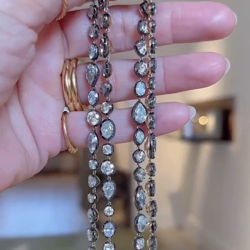 60ctw Multi-Cut White Sapphire Two Tone Necklace in Yellow Gold