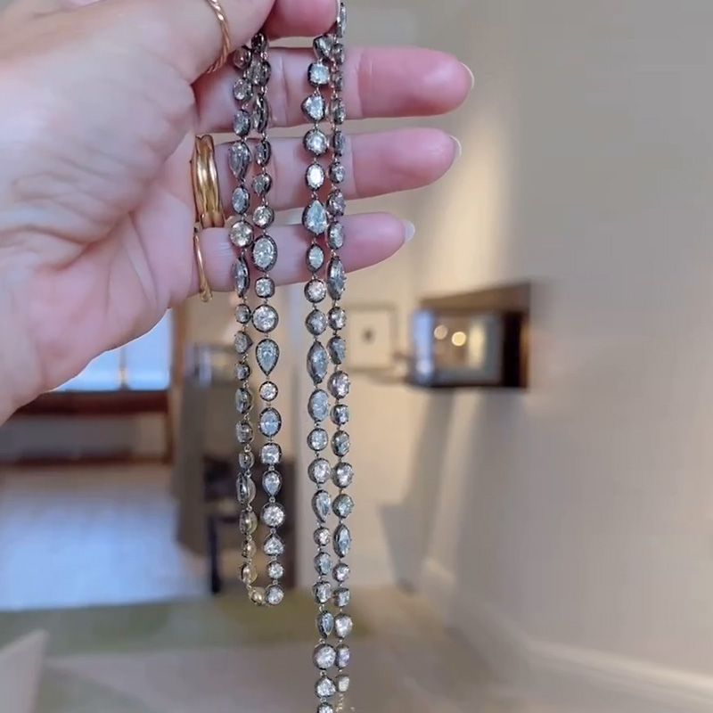 60ctw Multi-Cut White Sapphire Two Tone Necklace in Yellow Gold