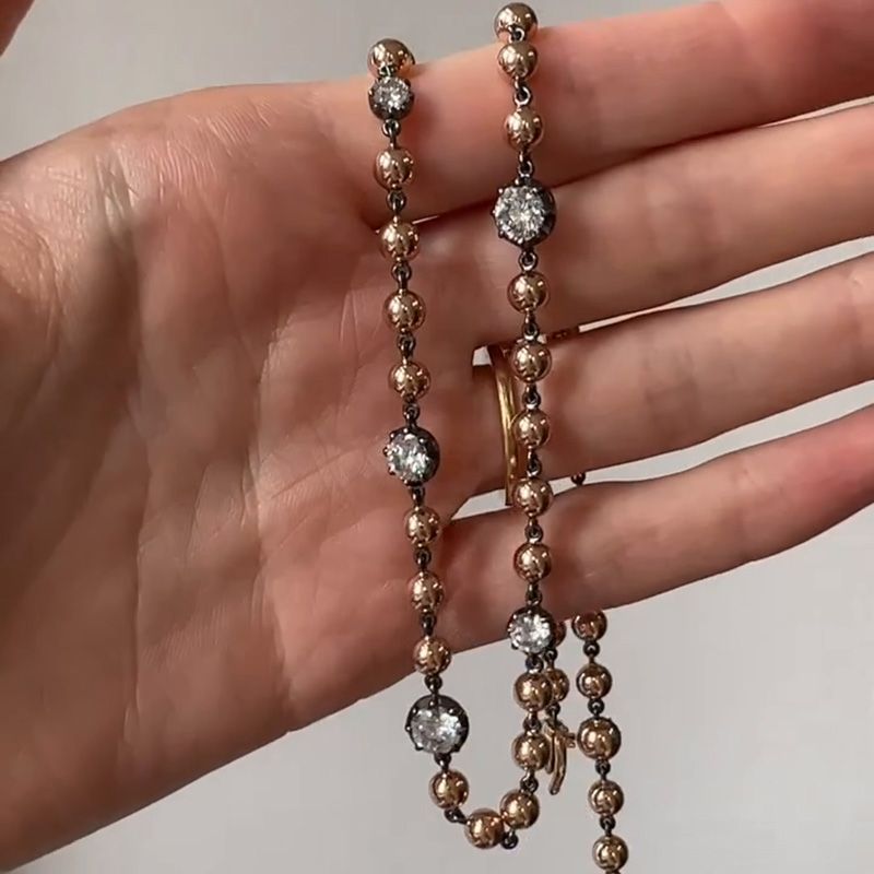 7ctw Round Cut White Sapphire Ball Chain Necklace in Roe Gold