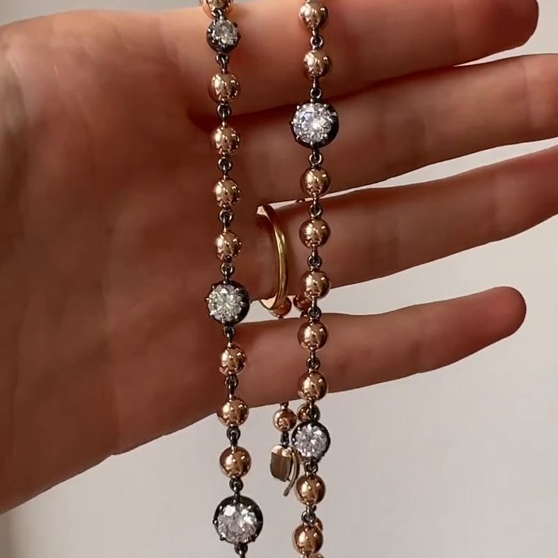 7ctw Round Cut White Sapphire Ball Chain Necklace in Roe Gold