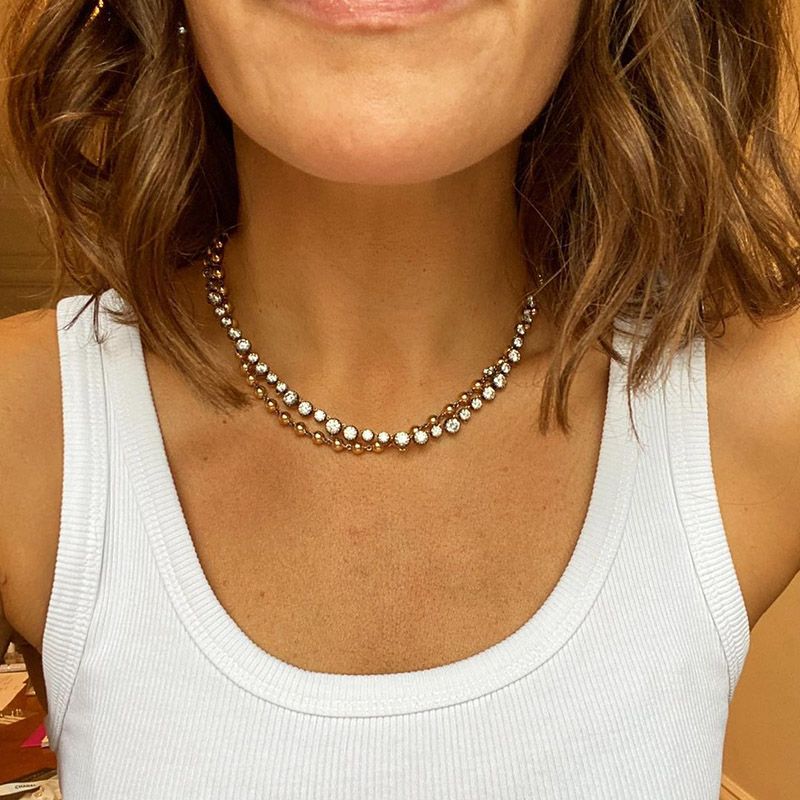 16.25ctw Round Cut White Sapphire Handmade Necklace in Blackened Yellow Gold