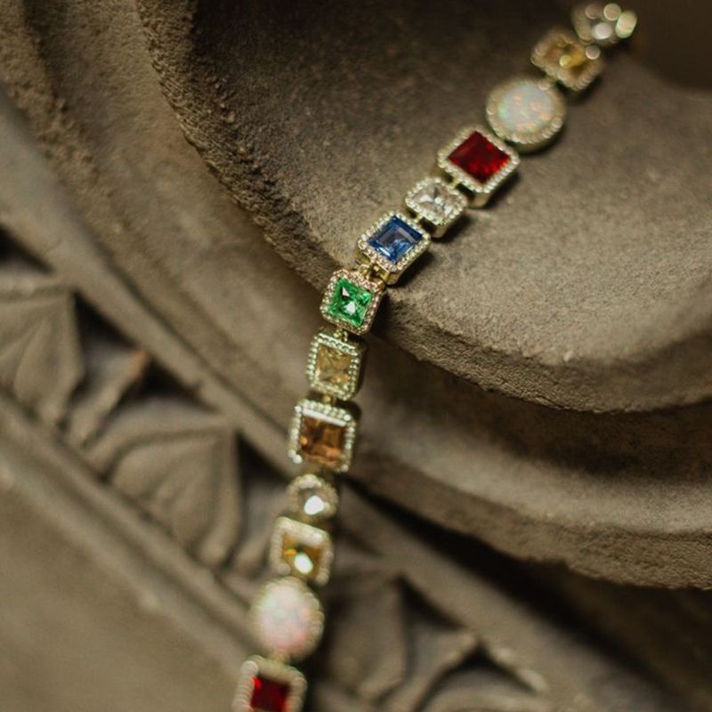 Multi-Cut Colorful Sapphires Halo Handmade Men's Necklace in Yellow Gold