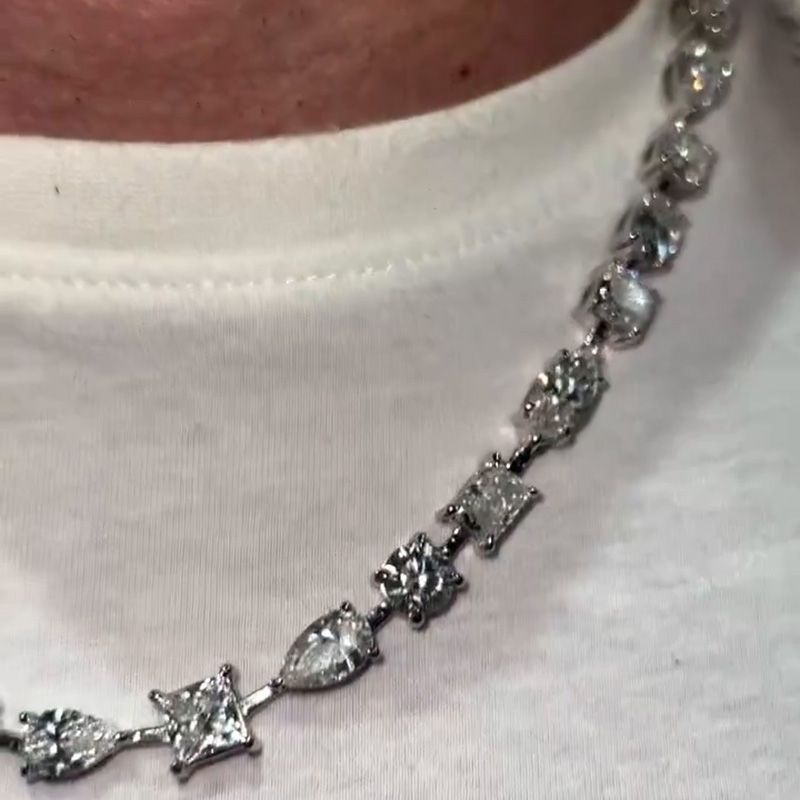 38ctw Multi-Shape Cut White Sapphire Handmade Men's Chain