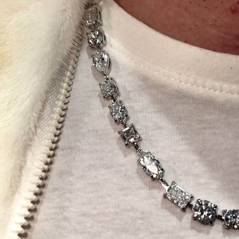 38ctw Multi-Shape Cut White Sapphire Handmade Men's Chain