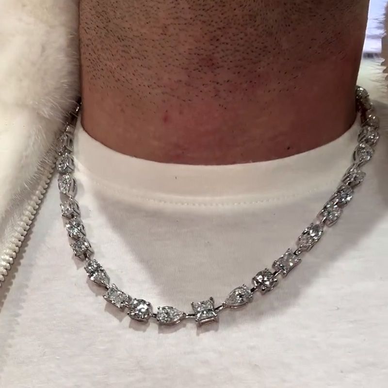 38ctw Multi-Shape Cut White Sapphire Handmade Men's Chain