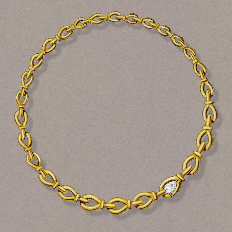 3ct Pear Cut White Sapphire Yellow Gold Bold Knot Necklace