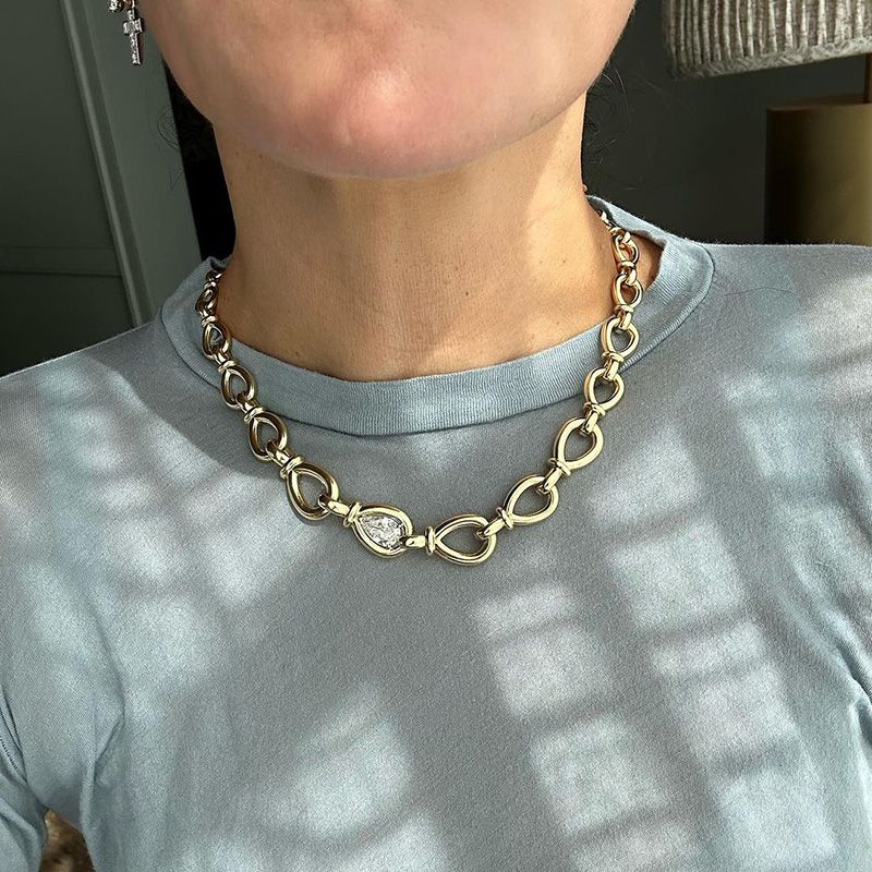 3ct Pear Cut White Sapphire Yellow Gold Bold Knot Necklace