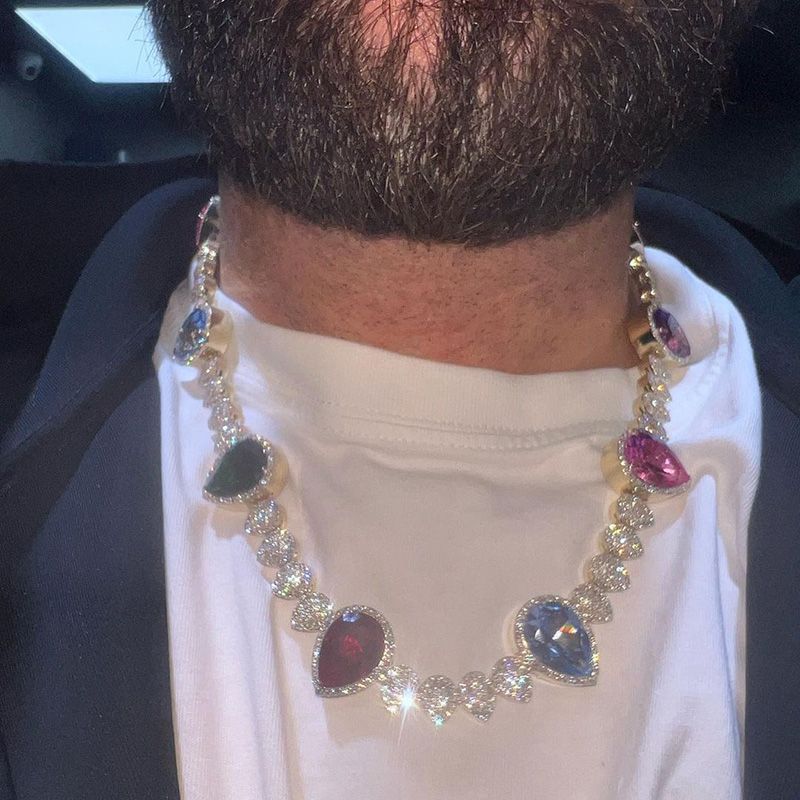 45ctw Pear Cut Multi-color Sapphires Paved Handmade Men's Necklace