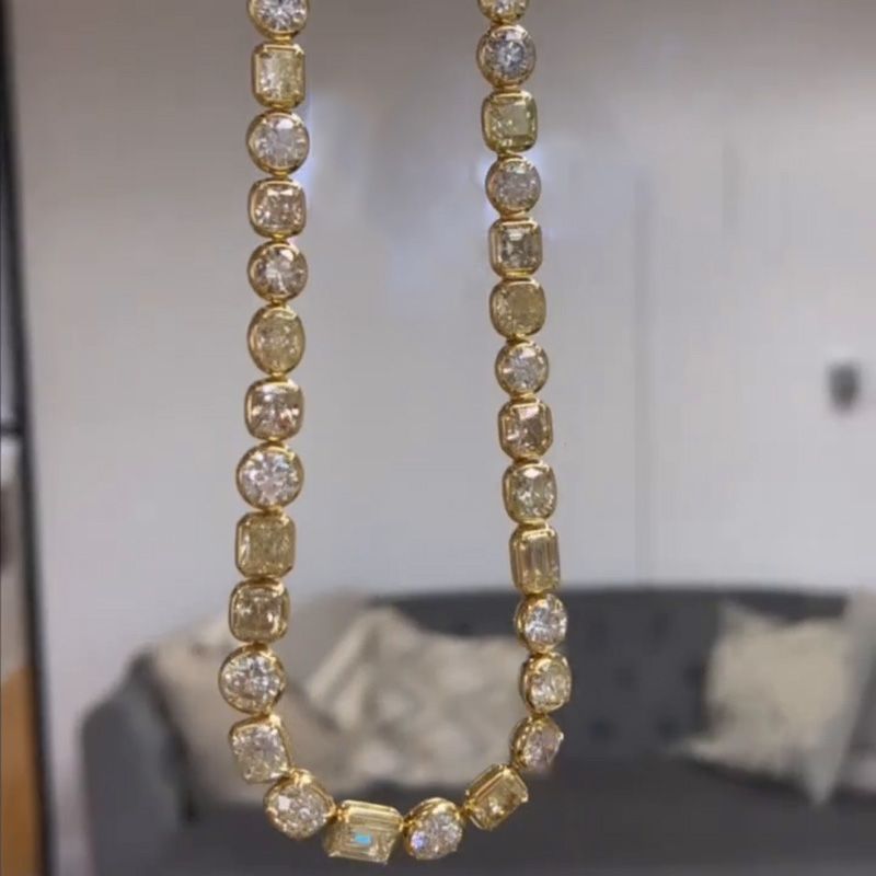 45ctw Multi-Cut White Sapphire Yellow Gold Handmade Statement Necklace