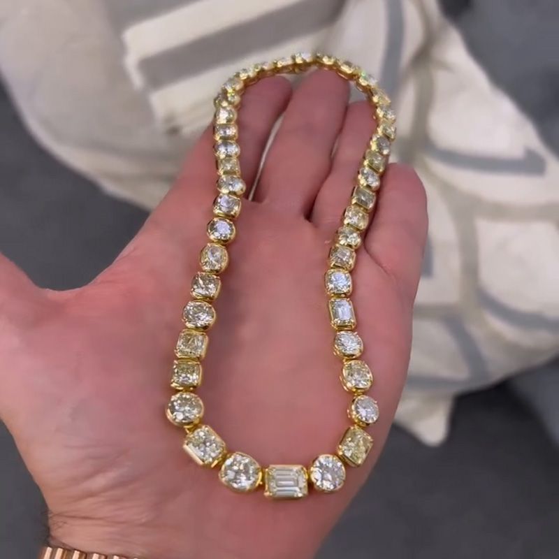 45ctw Multi-Cut White Sapphire Yellow Gold Handmade Statement Necklace