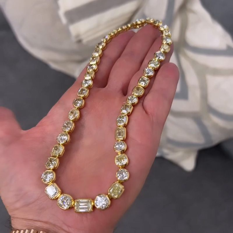 45ctw Multi-Cut White Sapphire Yellow Gold Handmade Statement Necklace