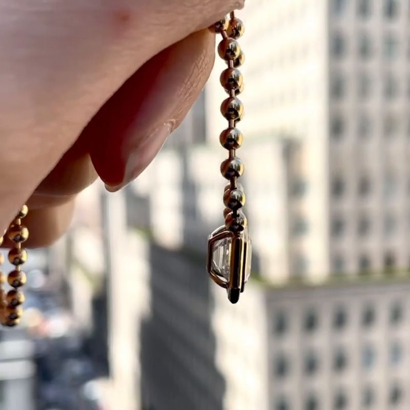 6ct Asscher Cut White Sapphire Double Bubble Bezel Ball Chain Yellow Gold Necklace