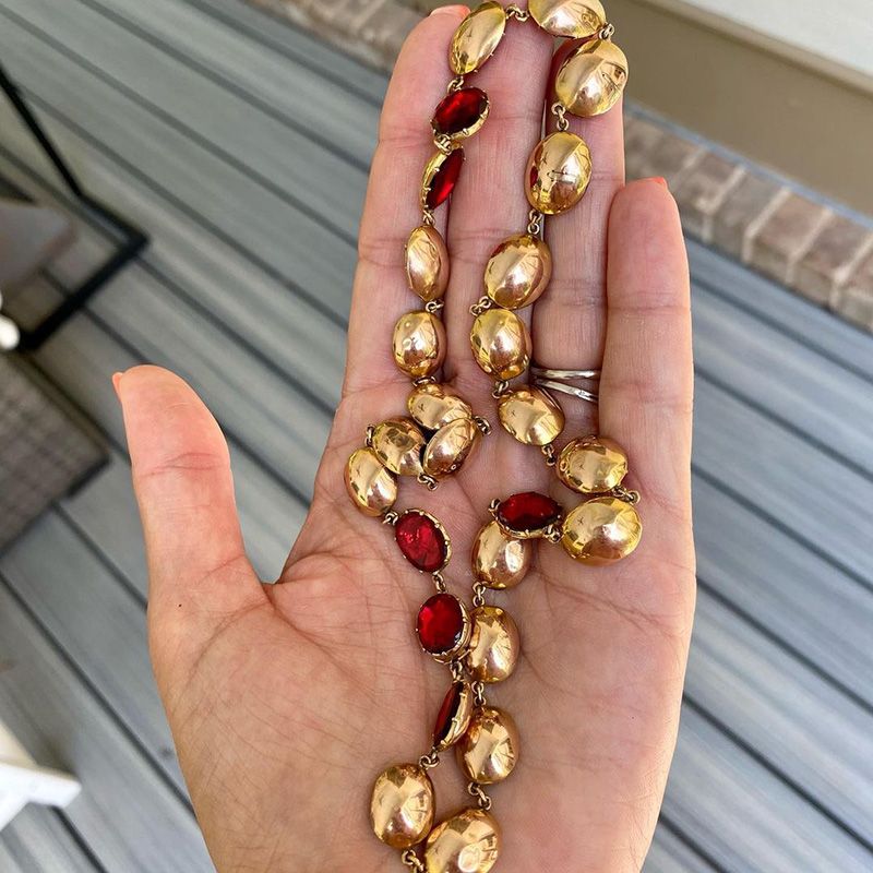 59ctw Oval Cut Ruby Handmade Yellow Gold Rivière Necklace