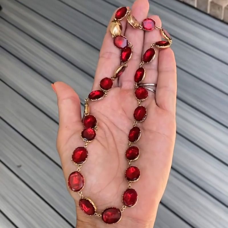 59ctw Oval Cut Ruby Handmade Yellow Gold Rivière Necklace