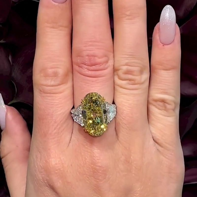 8ct Oval Cut Yellow Sapphire Split Shank Three Stone Engagement Ring