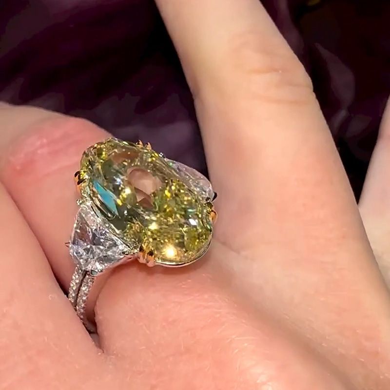 8ct Oval Cut Yellow Sapphire Split Shank Three Stone Engagement Ring