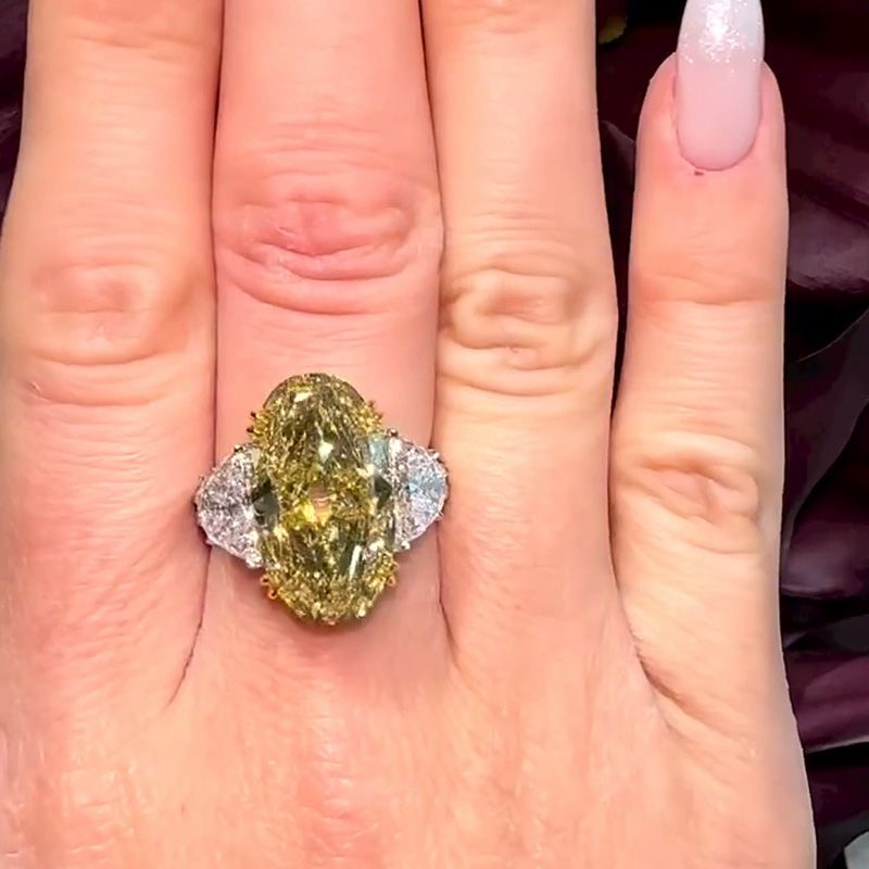 8ct Oval Cut Yellow Sapphire Split Shank Three Stone Engagement Ring