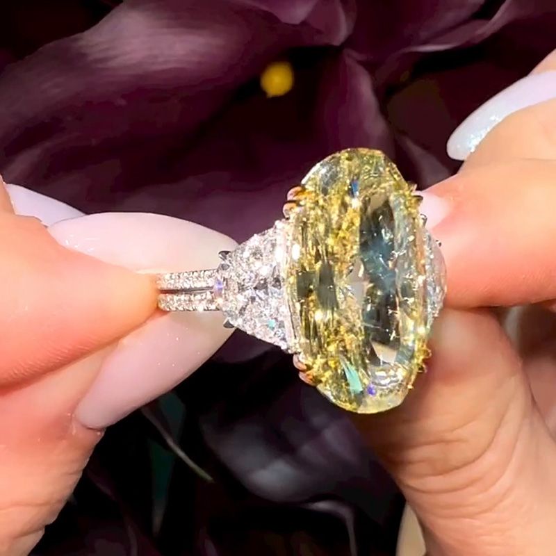 8ct Oval Cut Yellow Sapphire Split Shank Three Stone Engagement Ring