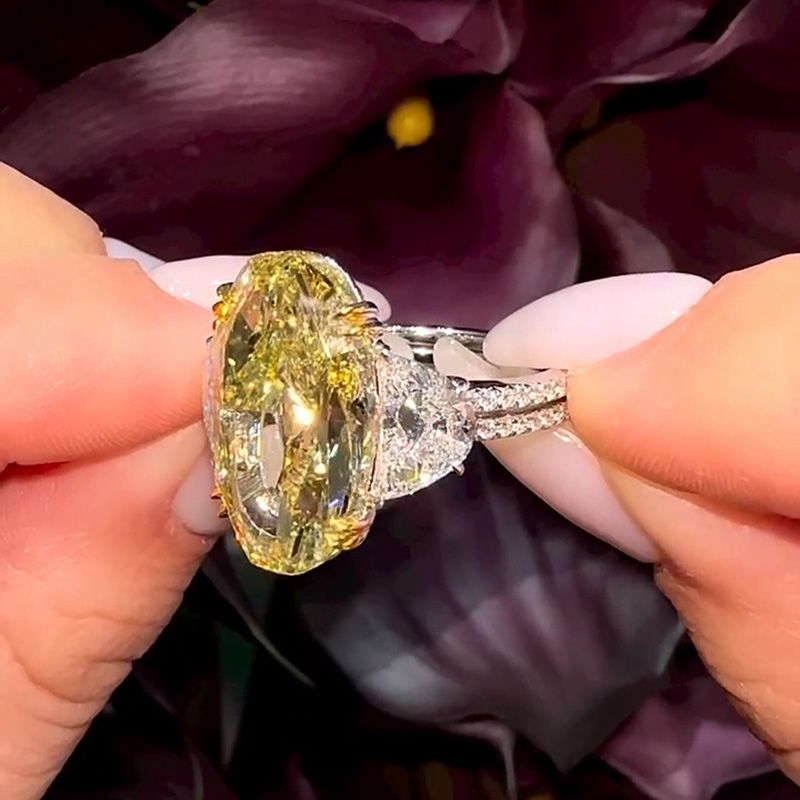 8ct Oval Cut Yellow Sapphire Split Shank Three Stone Engagement Ring