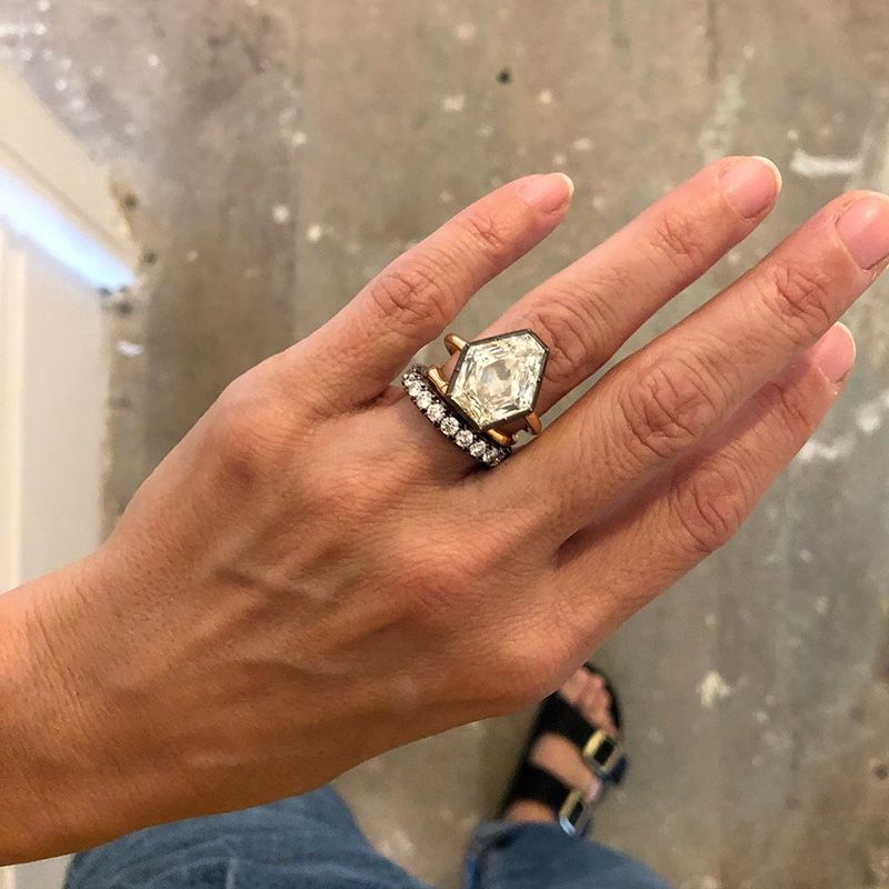 10ct Shield Shape White Sapphire Two Tone Super Women Ring in Yellow Gold