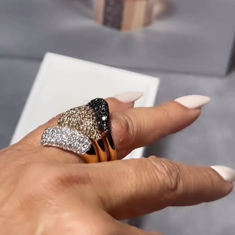 Round Cut White Champagne And Blue Sapphires Paved Handmade Rose Gold Wedding Stackable Band Sets