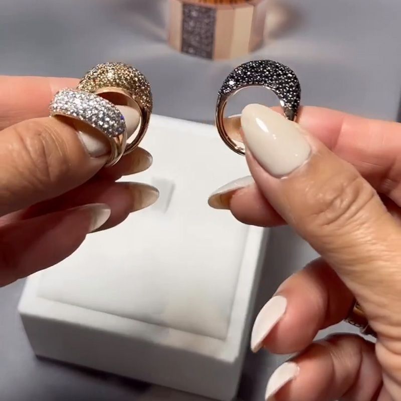 Round Cut White Champagne And Blue Sapphires Paved Handmade Rose Gold Wedding Stackable Band Sets