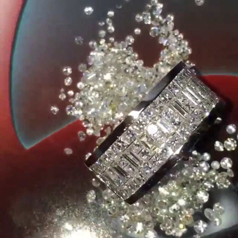 Emerald & Princess Cut White Sapphire Half-Eternity Men's Band