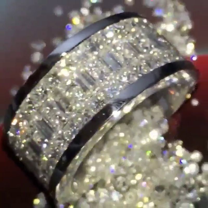 Emerald & Princess Cut White Sapphire Half-Eternity Men's Band