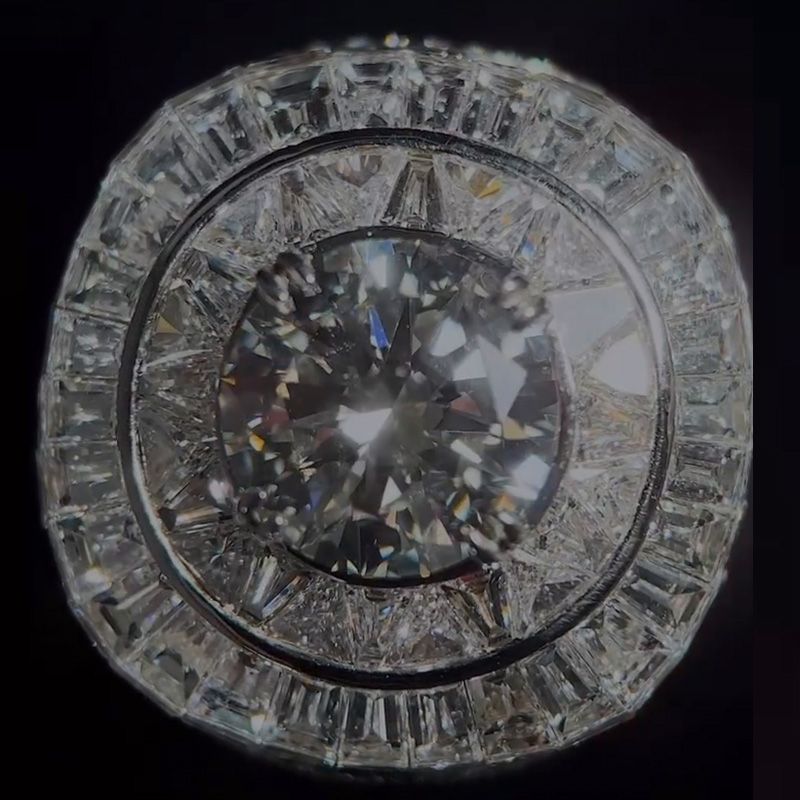 7ct Round Cut White Sapphire Set In Baguette Chandelier Men's Ring