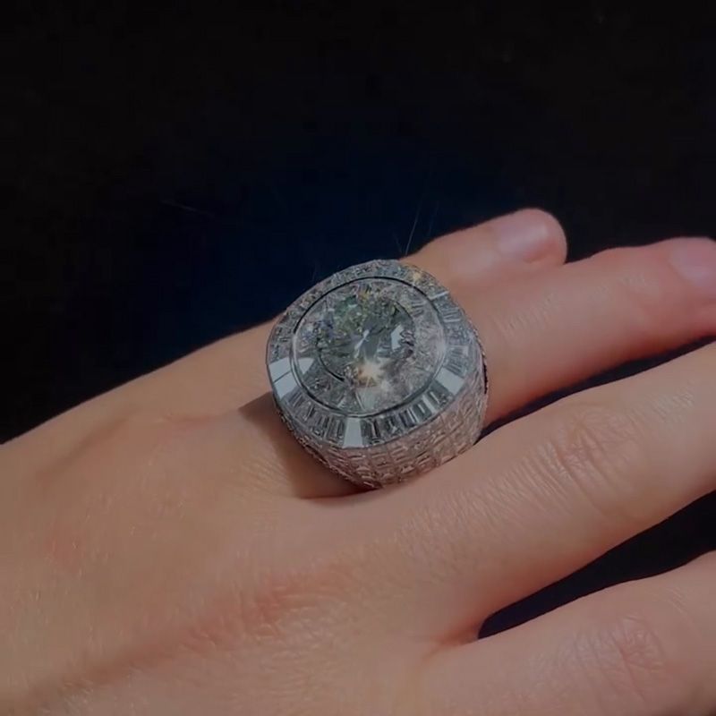 7ct Round Cut White Sapphire Set In Baguette Chandelier Men's Ring