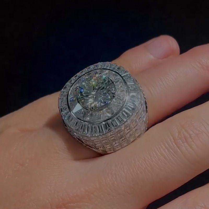 7ct Round Cut White Sapphire Set In Baguette Chandelier Men's Ring