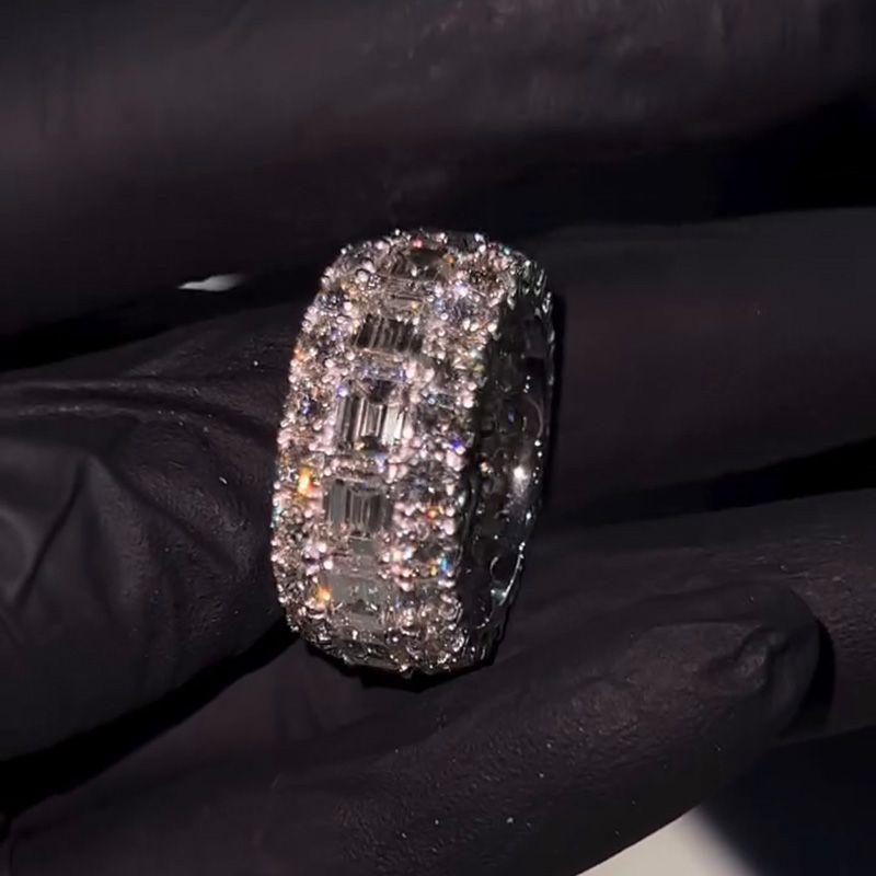 Emerald & Round Cut White Sapphire Eternity Men’s Wedding Ring