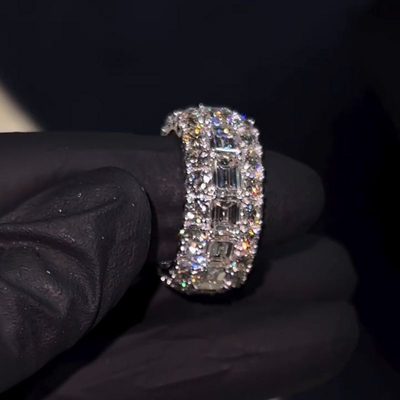 Emerald & Round Cut White Sapphire Eternity Men’s Wedding Ring