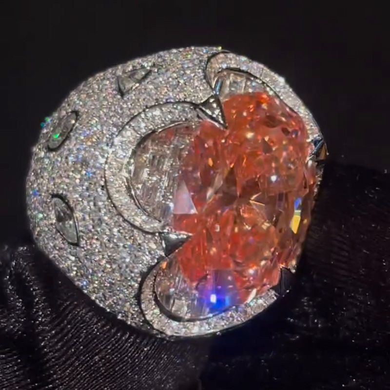 20ct Oval Cut Pink Sapphire Pave Set Handmade King's Ring