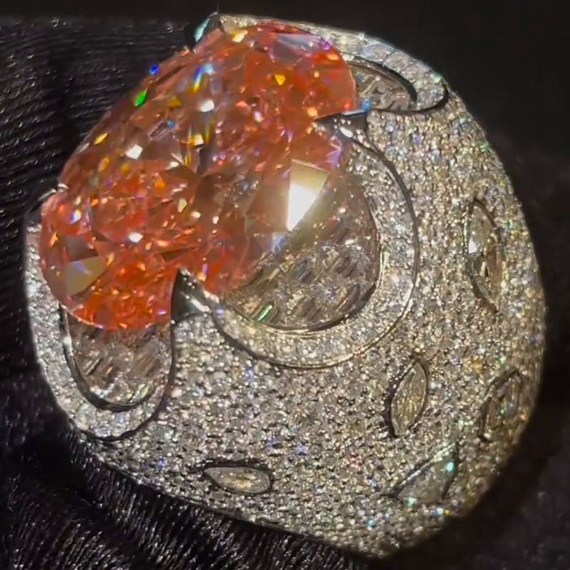 20ct Oval Cut Pink Sapphire Pave Set Handmade King's Ring