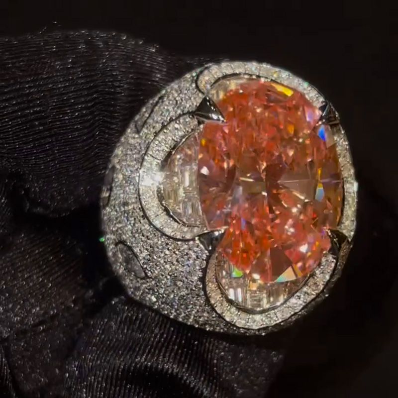 20ct Oval Cut Pink Sapphire Pave Set Handmade King's Ring