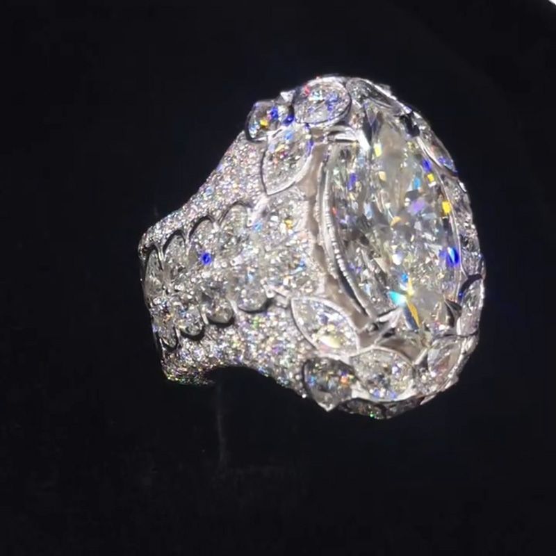18ct Marquise Cut White Sapphire Pave Set Luxury Handmade Sterling Silver Men's Ring