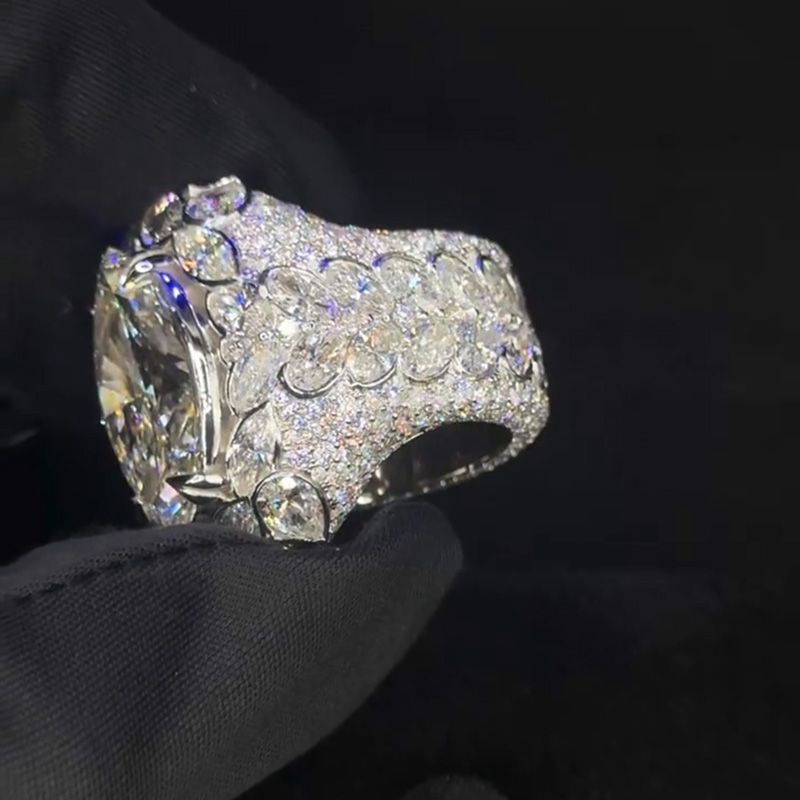 18ct Marquise Cut White Sapphire Pave Set Luxury Handmade Sterling Silver Men's Ring