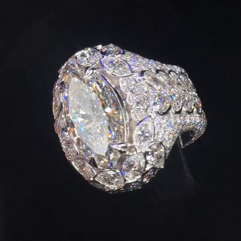 18ct Marquise Cut White Sapphire Pave Set Luxury Handmade Sterling Silver Men's Ring