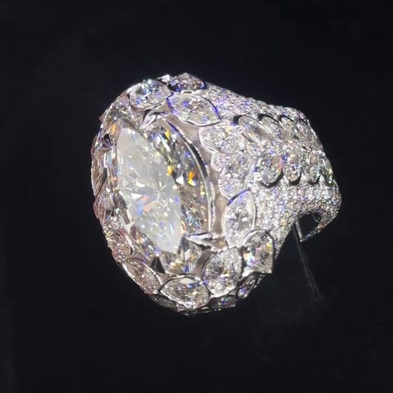 18ct Marquise Cut White Sapphire Pave Set Luxury Handmade Sterling Silver Men's Ring