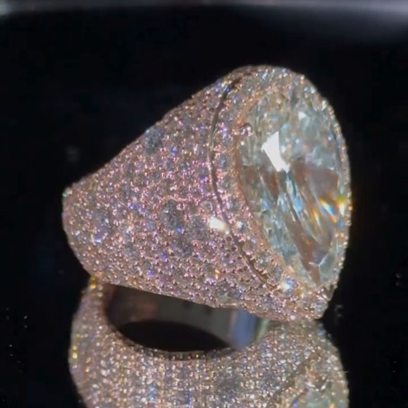 7ct Pear Cut White Sapphire Halo Pave Set Rose Gold Men's Ring