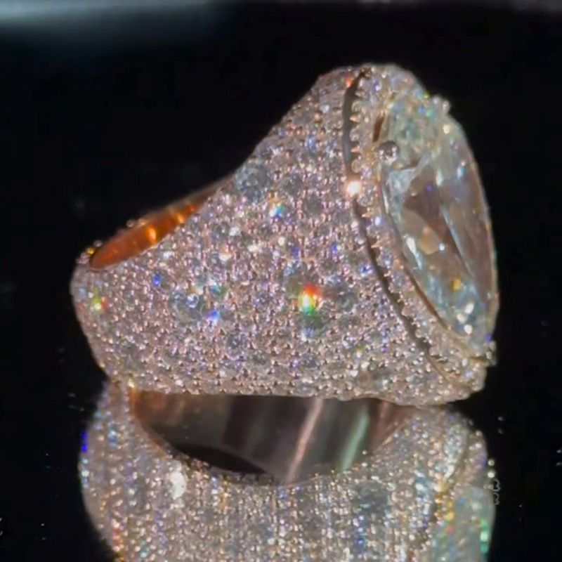 7ct Pear Cut White Sapphire Halo Pave Set Rose Gold Men's Ring