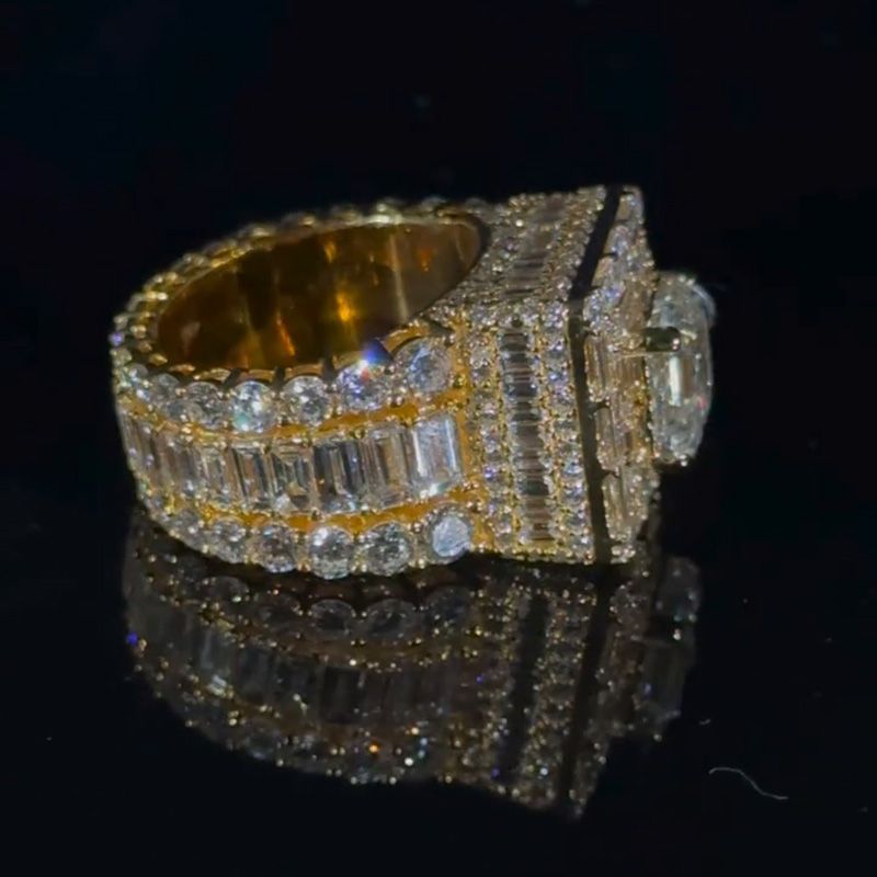 5ct Asscher Cut With 13ct Side Stones White Sapphire Yellow Gold Men's Ring