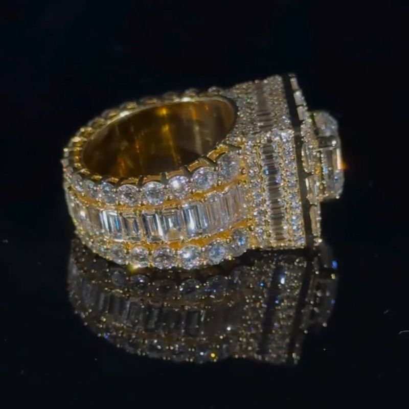 5ct Asscher Cut With 13ct Side Stones White Sapphire Yellow Gold Men's Ring