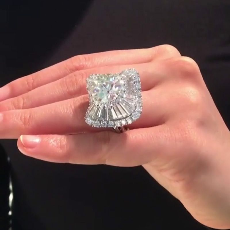 5.7ct Round Cut White Sapphire Ballerina Design Handmade Sterling Silver Ring